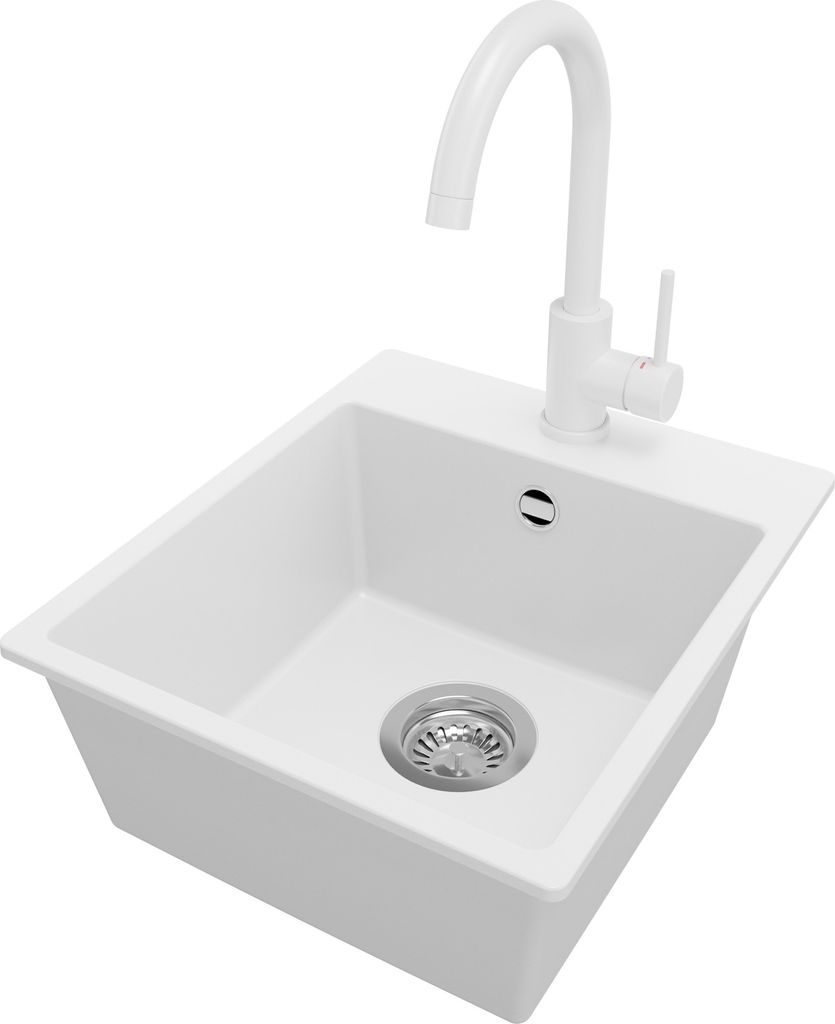 PRIMAGRAN Granitspüle Weiß 38x44cm, Spülbecken 1 Becken + Produktbild 