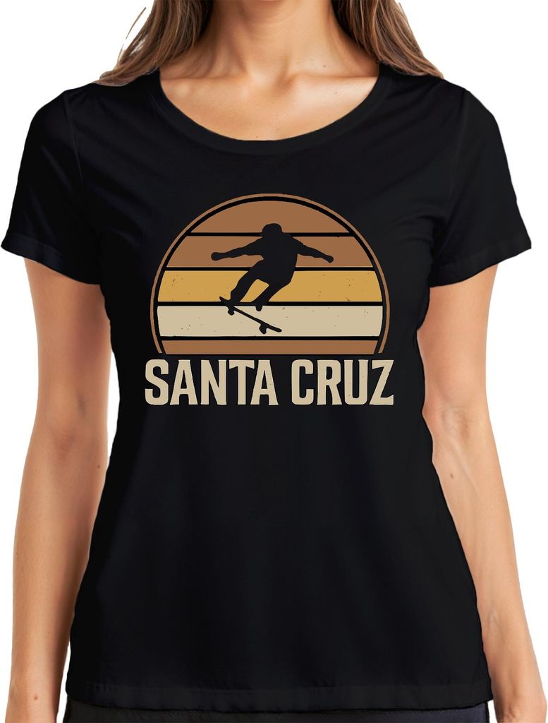 Santa Cruz Skateboard Retro Skater Vintage Sunset Surfer Cali Damen T-Shirt, Schwarz, 3XL