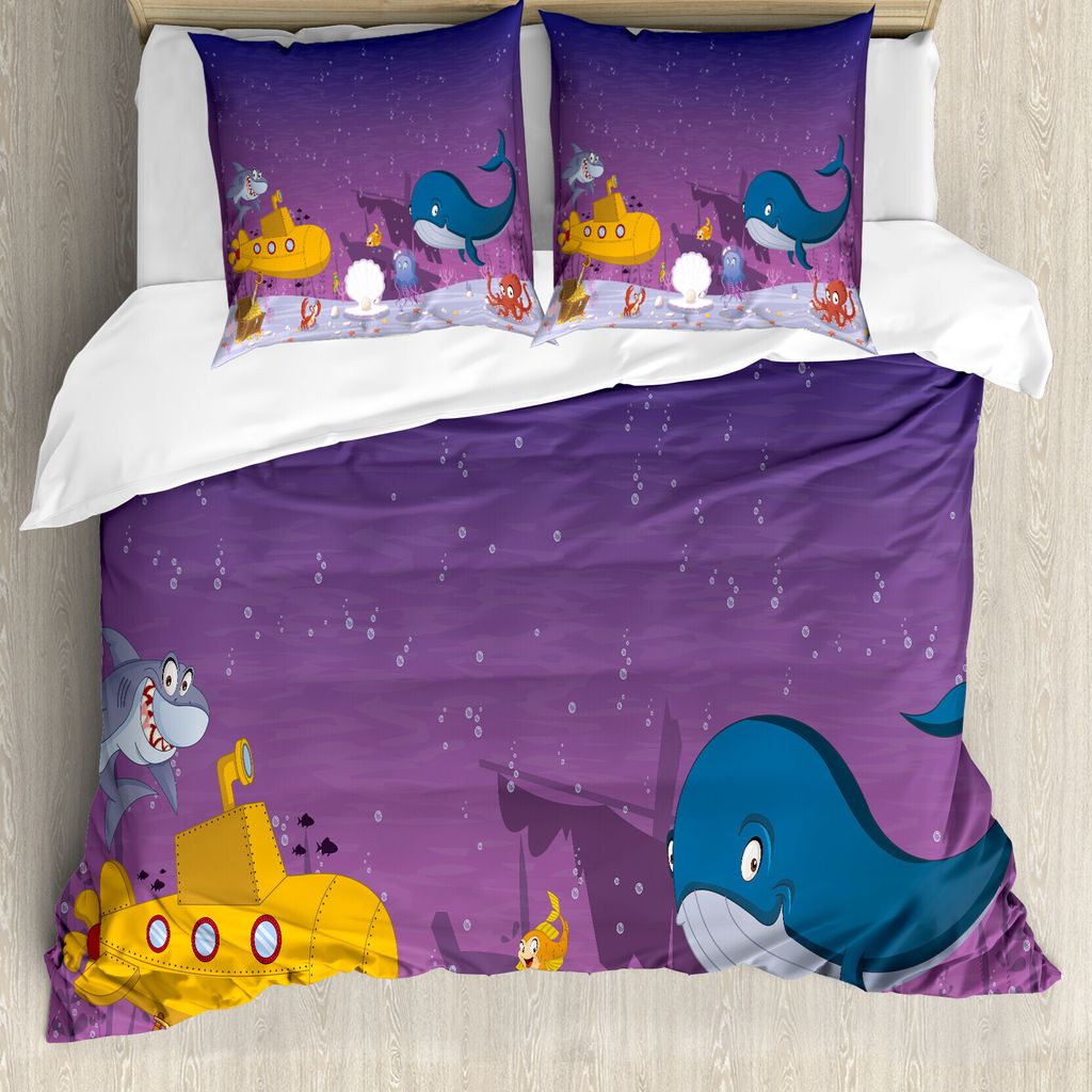 ABAKUHAUS Tiefsee Bettbezug Set für Einzelbetten, Oceanic Kreaturen Coral, Milbensicher Allergiker geeignet mit Kissenbezug, 200 cm x 200 cm - 80 ...