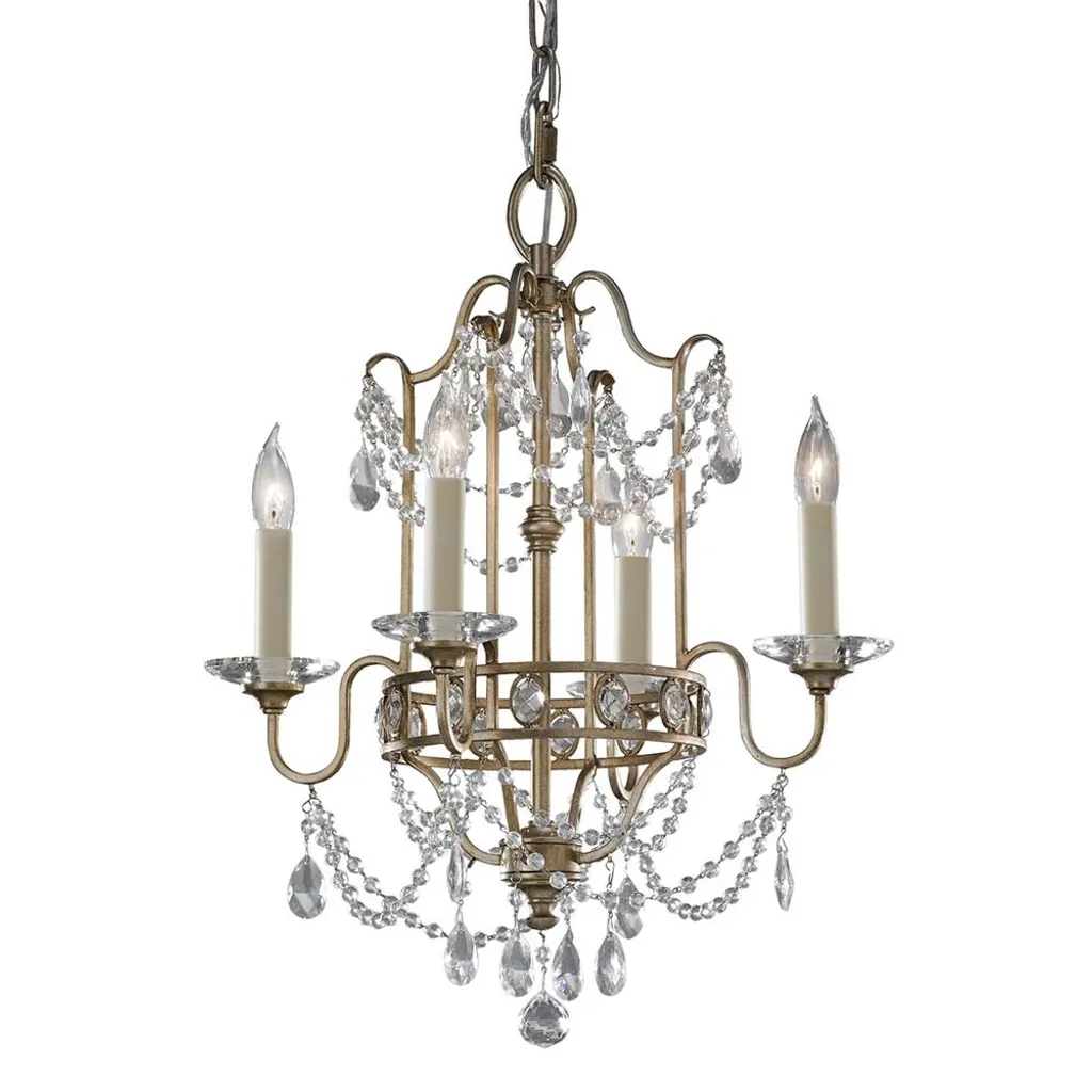 Lustre à Suspendre en Cristaux de Verre Or et Argent - D 41,3 cm - Élégant