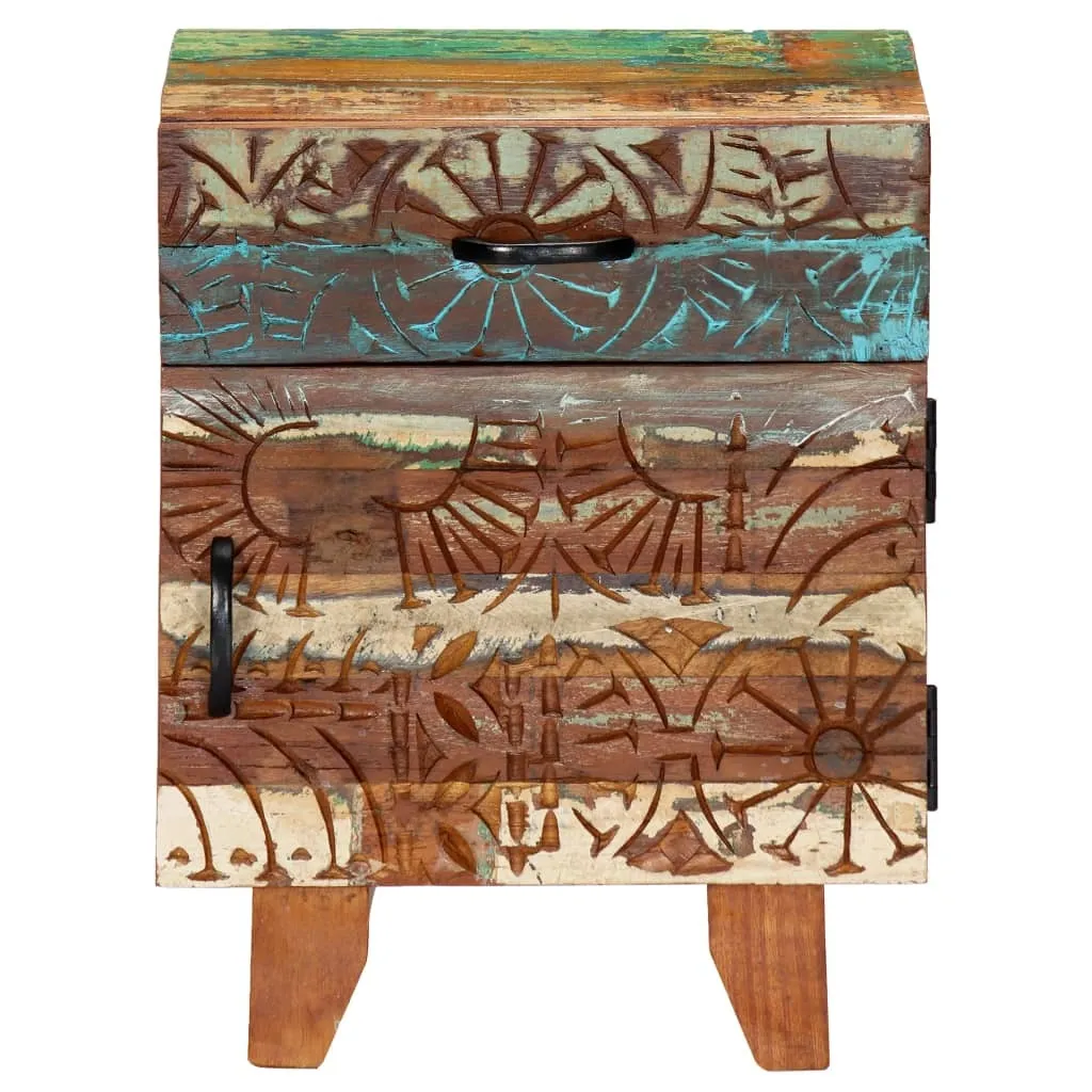 vidaXL Table de Nuit Sculptée Main 40x30x50 cm en Vieux Bois Massif