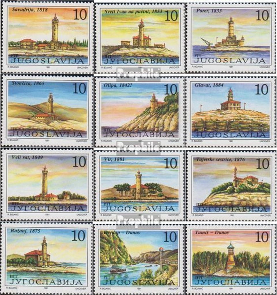 Briefmarken Jugoslawien 1991 Mi 2490-2501 (kompl.Ausg.) postfrisch Leuchttürme