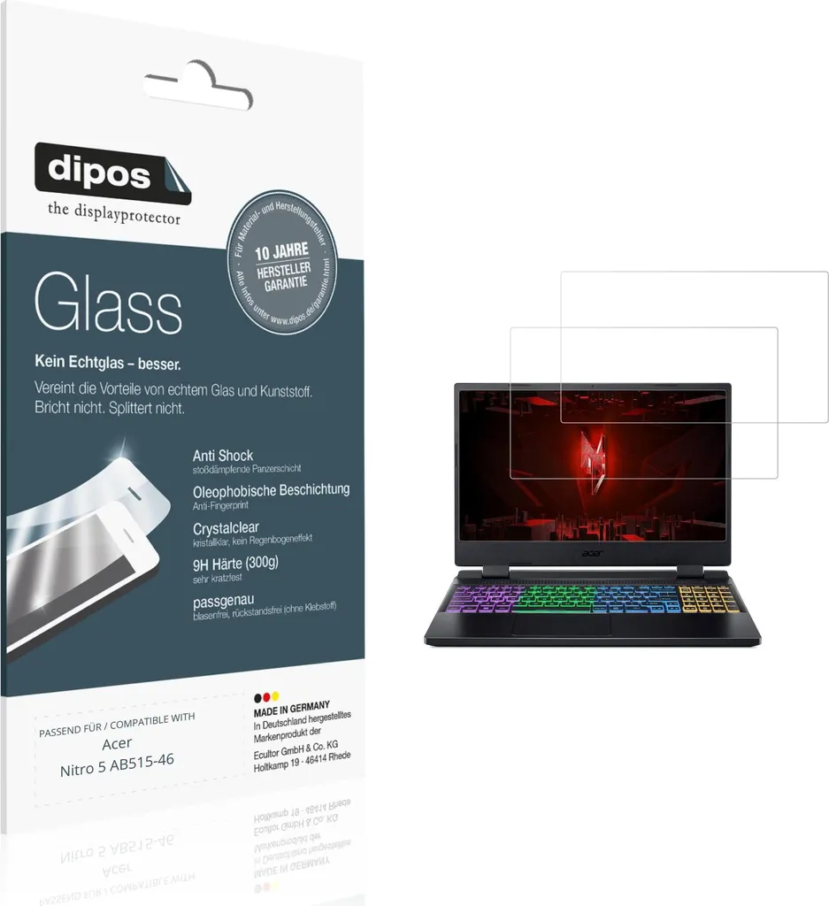 2x Pellicola Protettiva per Acer Nitro 5 AB515-46 Protezione Vetro Flessibile 9H dipos