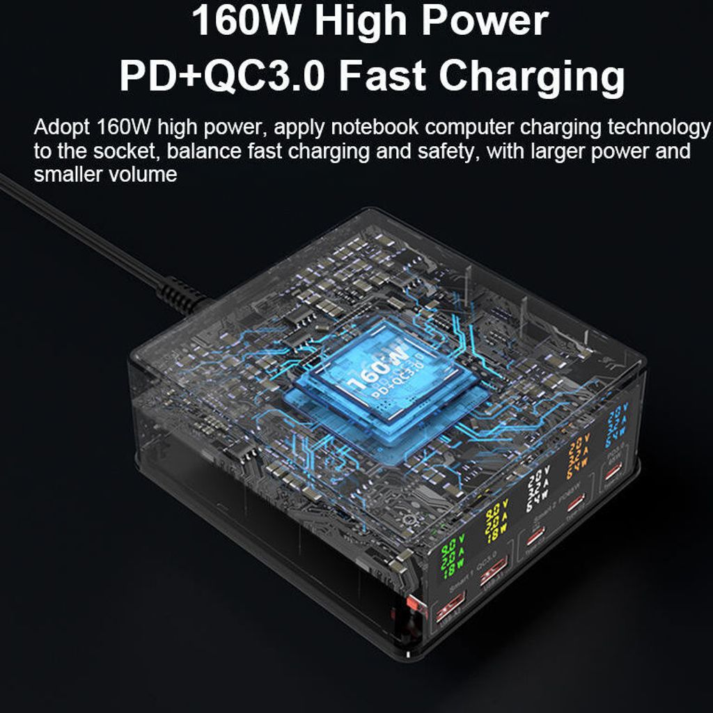 160W 5-Port USB PD Ladestation Dual USB-A QC3.0 + Dual Produktbild 9