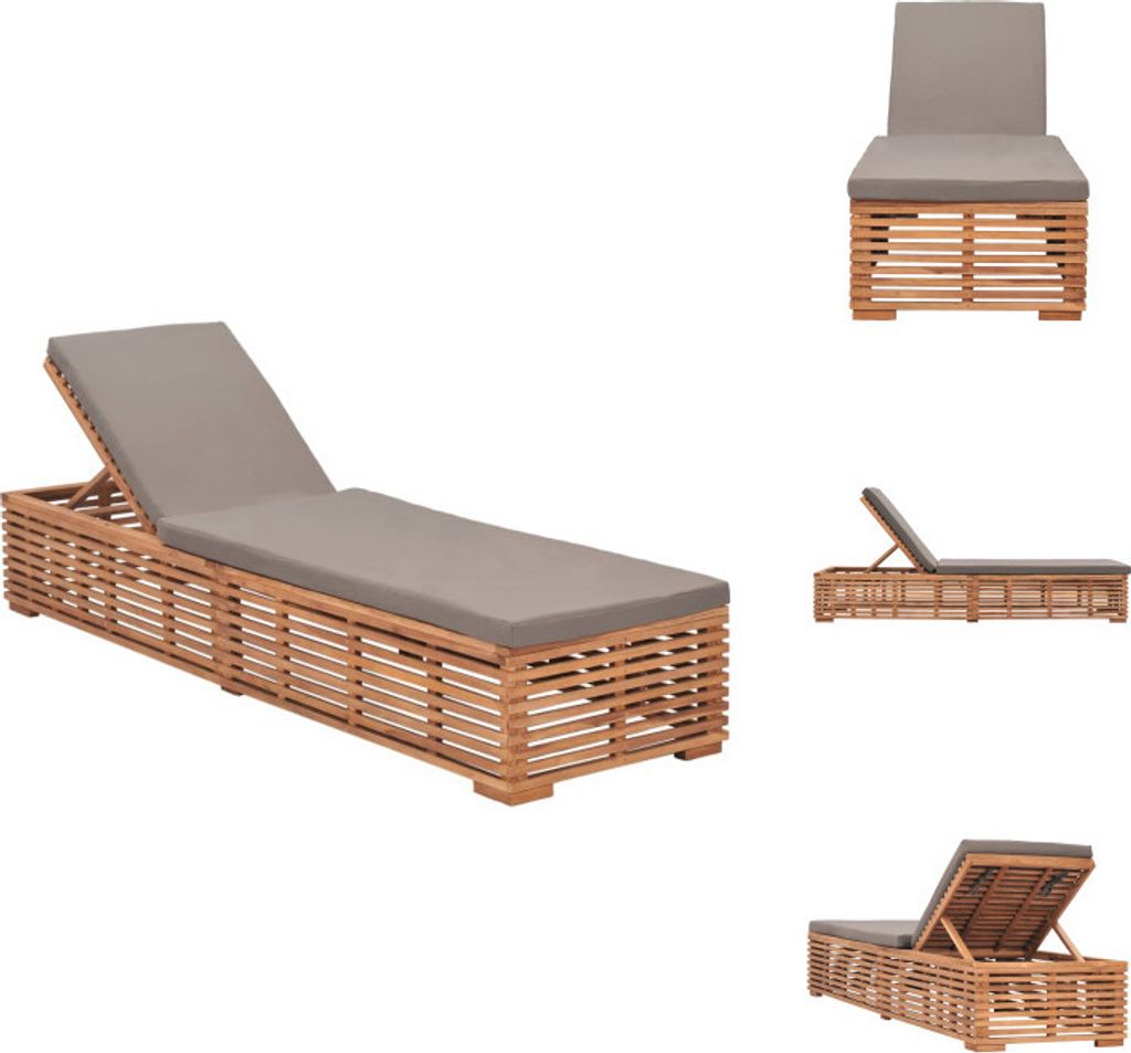 vidaXL Sonnenliege mit Dunkelgrauem Kissen Teak Massivholz - Sonnenliegen