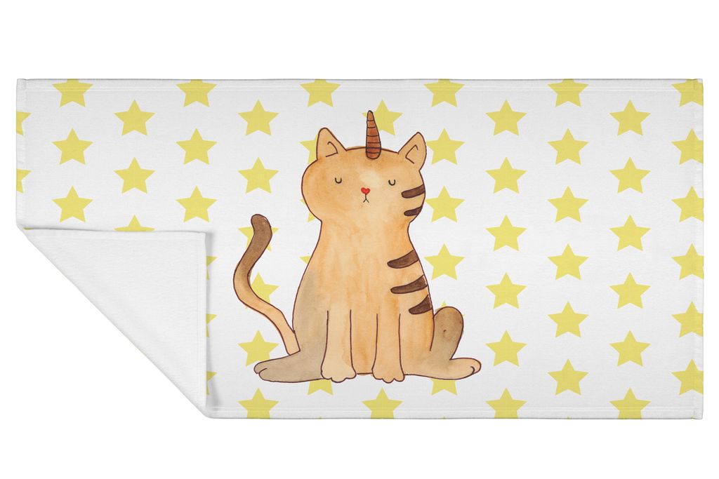 Mr. & Mrs. Panda Flauschtuch Einhorn Katze - Weiß - Geschenk, gesichtshandtuch, handtuch baumwolle, Glitzer, Unicorn, Regenbogen, 50x100, frottee,...