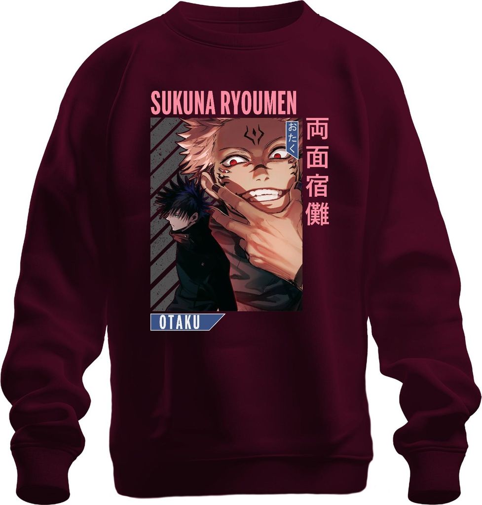 Sukuna Ryoumen Jujutsu Kaisen Dämon Rotaugen Otaku Anime Ästhetik Uni Sweatshirt Pullover, Burgundy, S