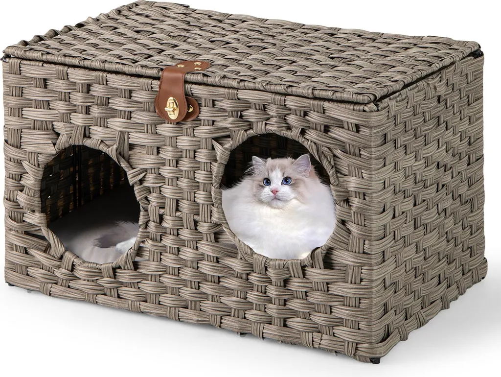 Casetta Gatti COSTWAY in Rattan: La Cuccia dei Sogni 60x35x35 cm