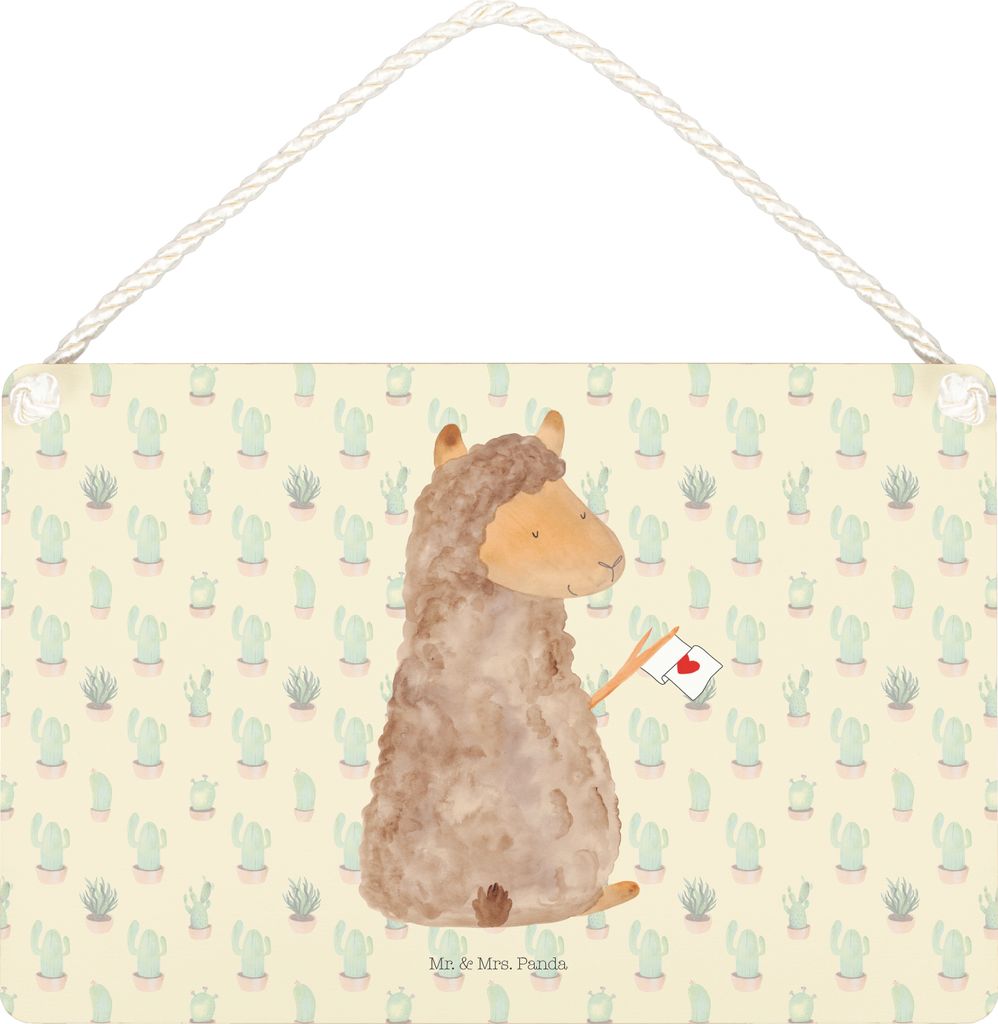 Mr. & Mrs. Panda Wandbild Holz Alpaka Fahne DIN A5 - Kaktus Grün - Geschenk, kleine aufmerksamkeit, holzbild, Lama, Liebe, wandtafel, Alpakas, Tü...