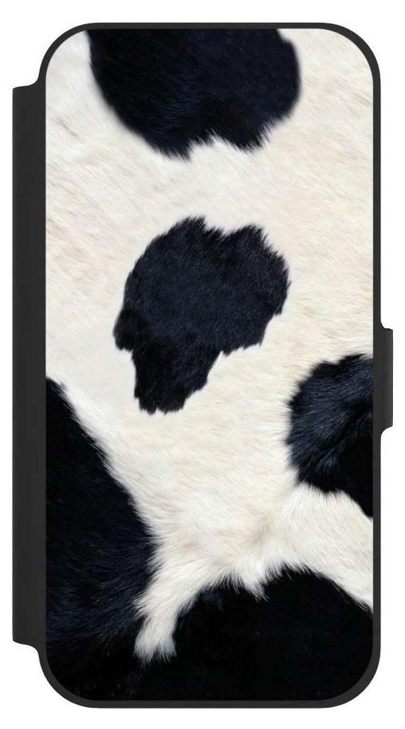 NIVOCASE Klapphülle für Apple iPhone 12 Handyhülle aus Kunst Leder NIVOflip schwarz Animal-Look Animalprint Kuhfell