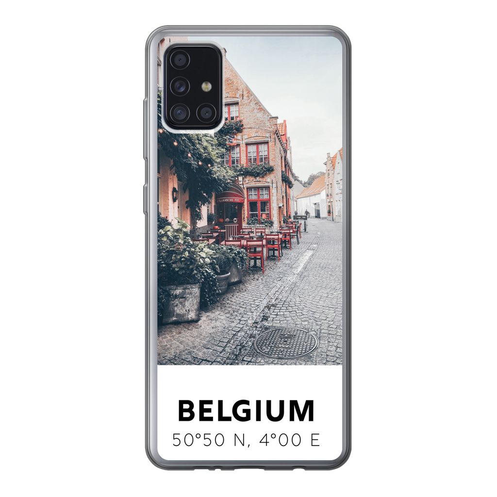 MuchoWow Handyhülle Schutzhülle Hülle für Samsung Galaxy A52 5G Belgien - Café - Terrasse - Rot Silikon Softcase Handy Hülle - Umschlag