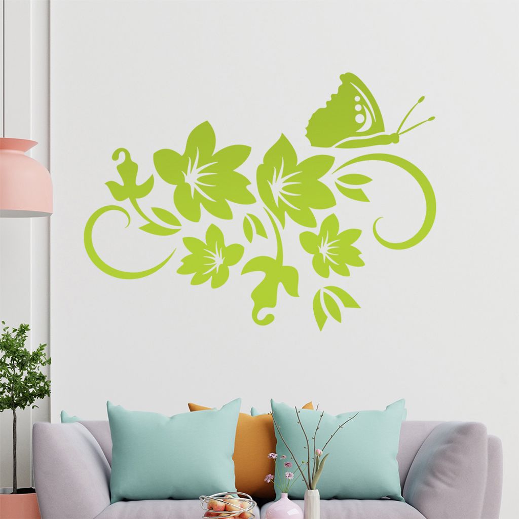 Falter Schmetterling Ranke Wandtattoo in 6 Größen - Wandaufkleber Wall Sticker - Dekoration, Küche, Wohnzimmer, Schlafzimmer, Badezimmer
