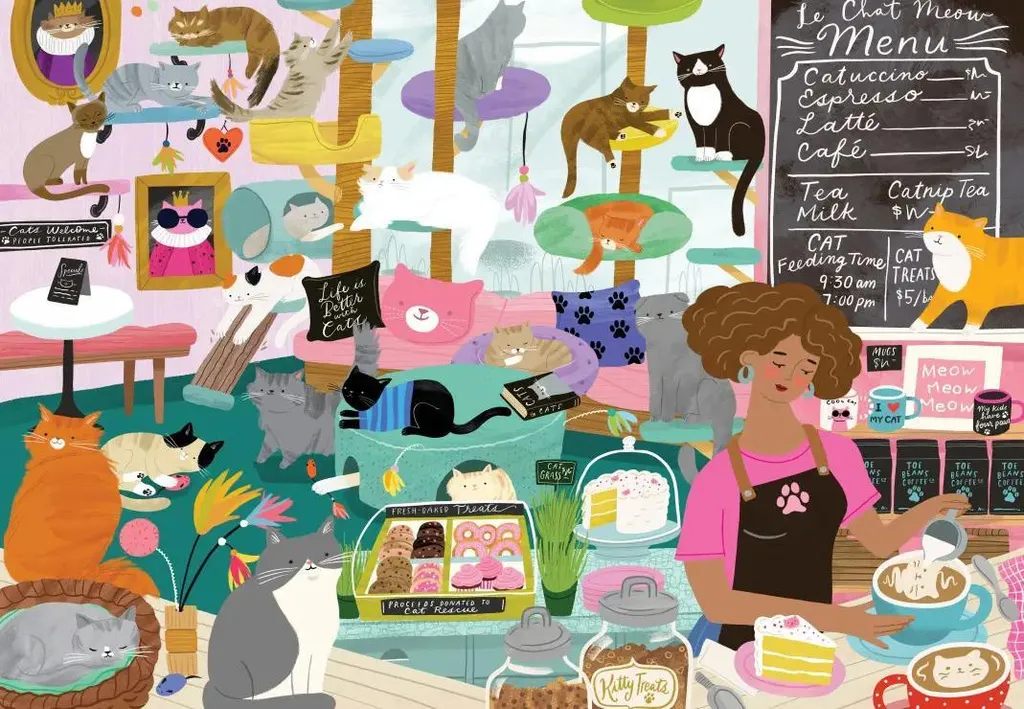 Puzzle 1000 pièces Pieces & Peace Café des chats - Finition mate Premium