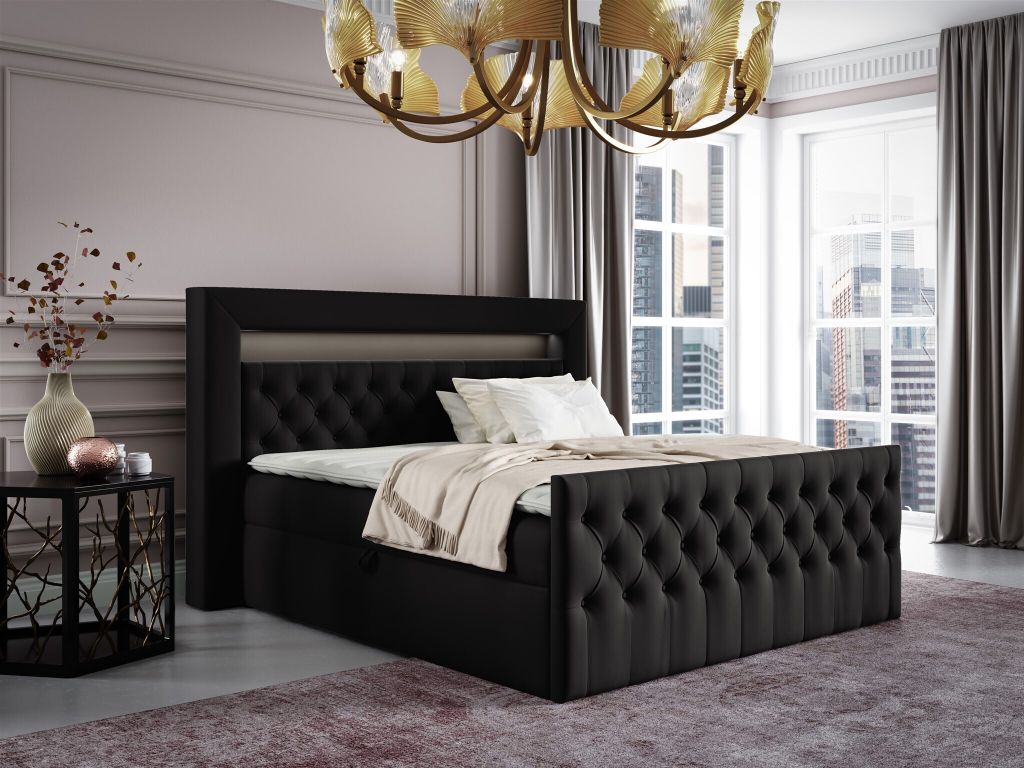 Boxspringbett Schlafzimmerbett ERNESTO Nr.1 180x200cm in Elisa Velvet Schwarz