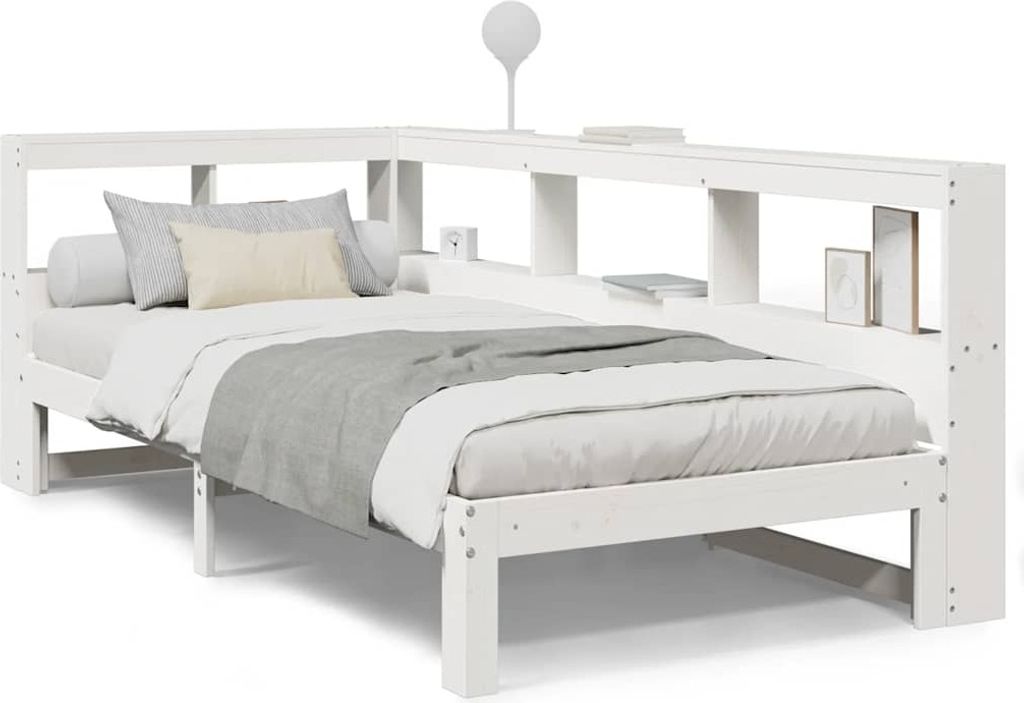 vidaXL Massivholzbett mit Regal ohne Matratze Weiß 90x190 cm Kiefer