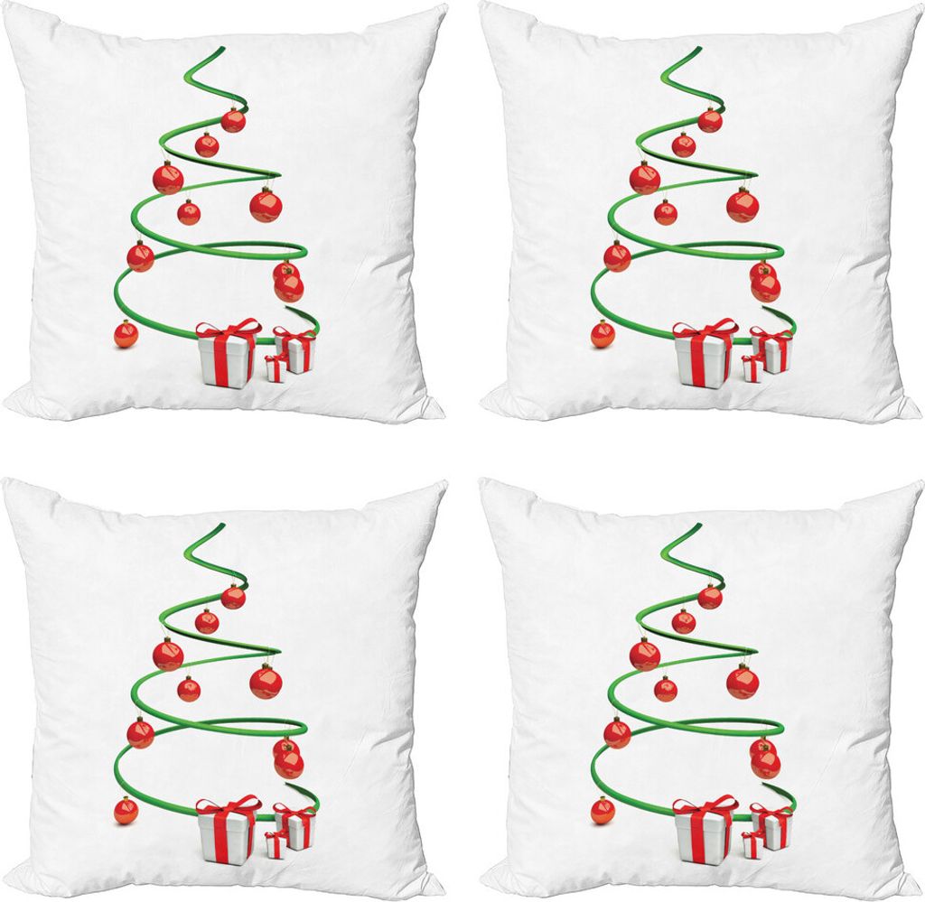 ABAKUHAUS Weihnachten Kissenbezug Set (4 Stück), Abstrakte Weihnachtsbaum, Moderner Doppelseitiger Digitaldruck, 60 cm x 60 cm, Grün, Rot, Weiß