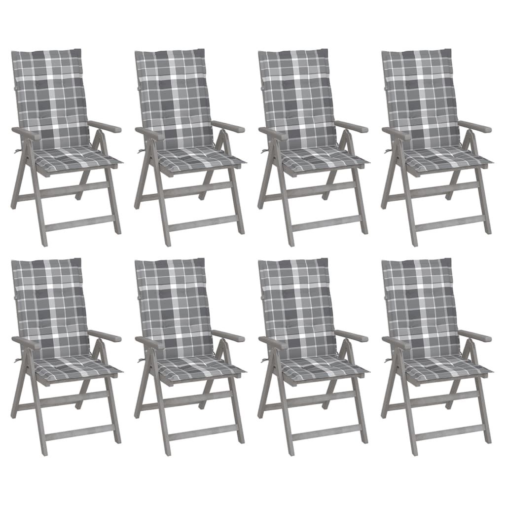 2025 Moderne Verstellbare Gartenstühle mit Auflagen 8 Stk. Grau Akazienholz Gartenstühle CLORIS3468756