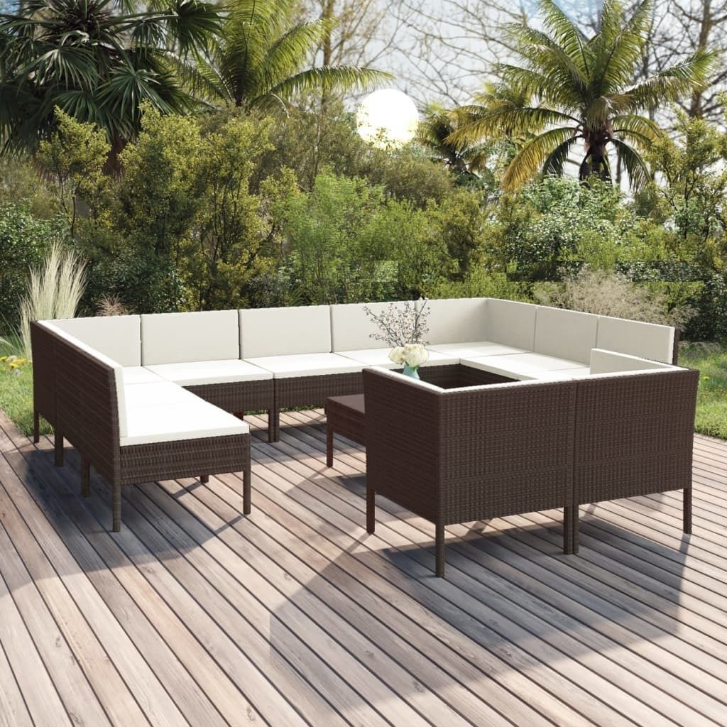 Möbel 12-tlg. Garten-Lounge-Set mit Auflagen Poly Rattan Braun - Balkonmöbel 3094619
