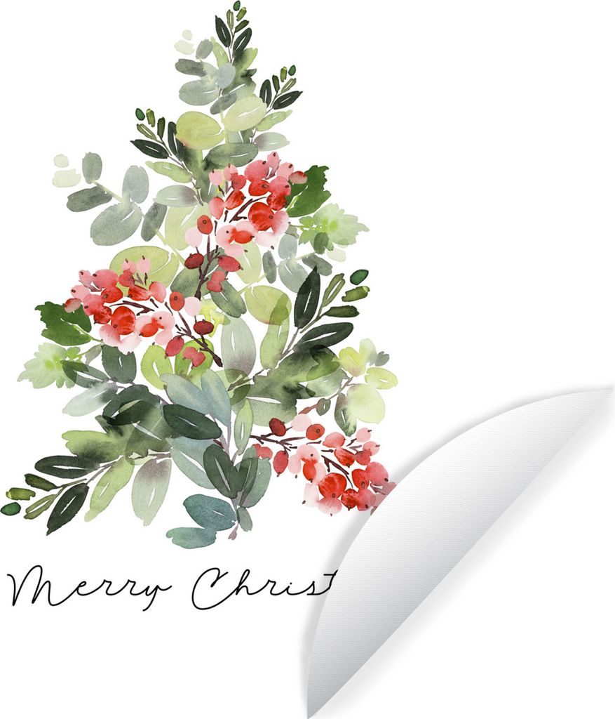 MuchoWow Runde Wandtattoo - Wandsticker Tapete Aufkleber Weihnachten - Aquarell - Weihnachtsbaum Ø 30 cm Selbstklebend und Repositionierbar - Wa...