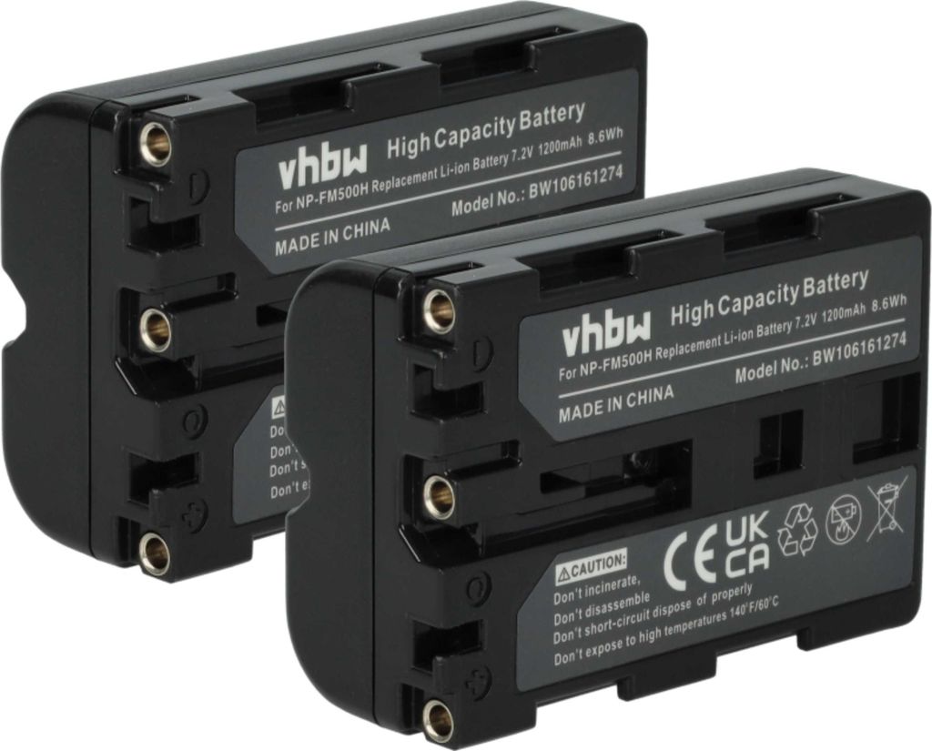 vhbw 2x Akku Ersatz für Sony NP-FM500H für Kamera (1200 Produktbild 