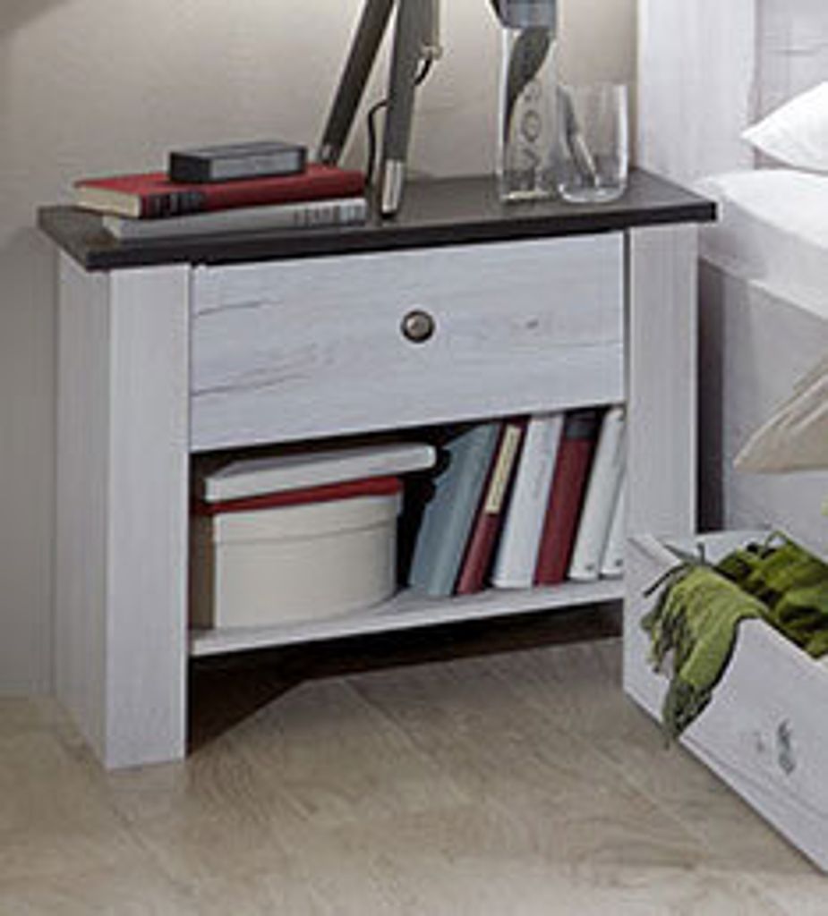 Schlafzimmer - Nachtkommode Alakoss 02, 2 Stück, Farbe: Weiß / Grau - Abmessungen: 40 x 52 x 38 cm (H x B x T)