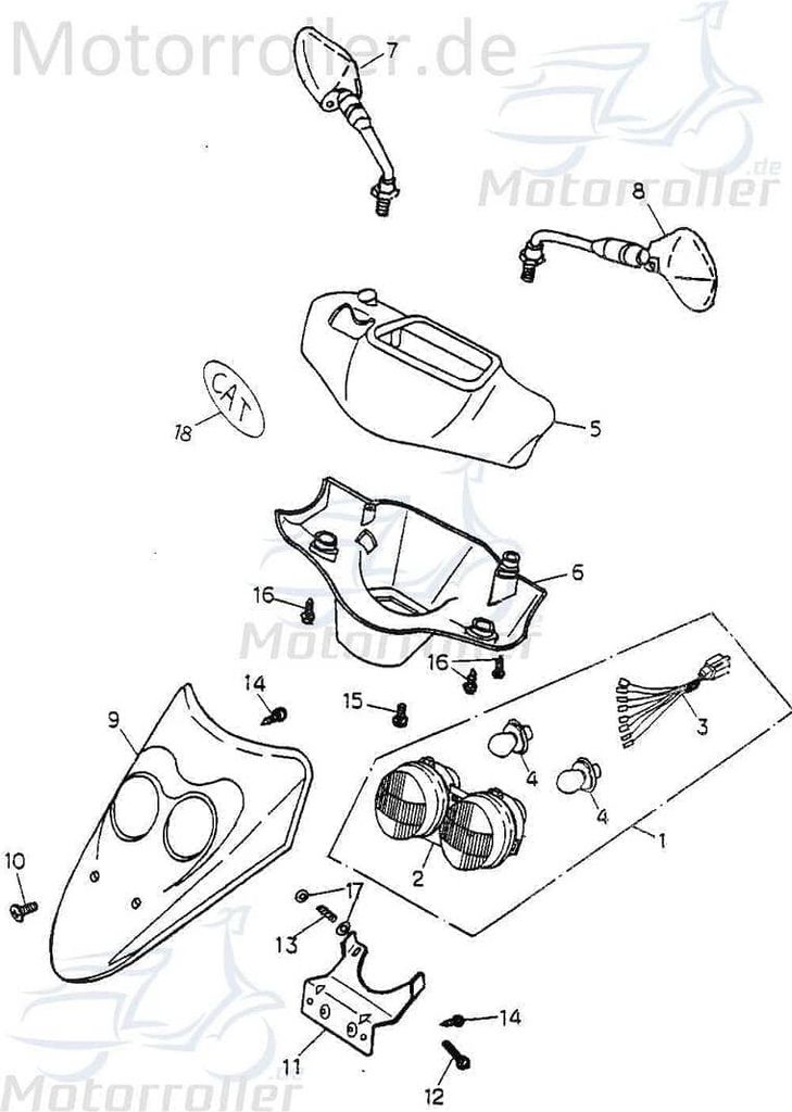 Adly Cat 50 Scheinwerferverkleidung 50ccm 2Takt 64321-118-000-ML Motorroller.de Scheinwerfer-Verkleidung Lenker-Verkleidung Scheinwerferabdeckung