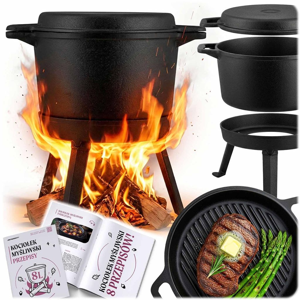 Marmite en fonte 8 litres + poêle à griller sur pieds avec Image du produit 