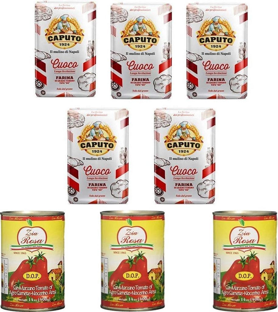 Testpaket Caputo Cuoco Pizzamehl Mehl ( 5 x 1Kg )+ Zia Rosa DOP Pomodoro San Marzano Tomate aus Kampanien Dose von 400g 3x 400g