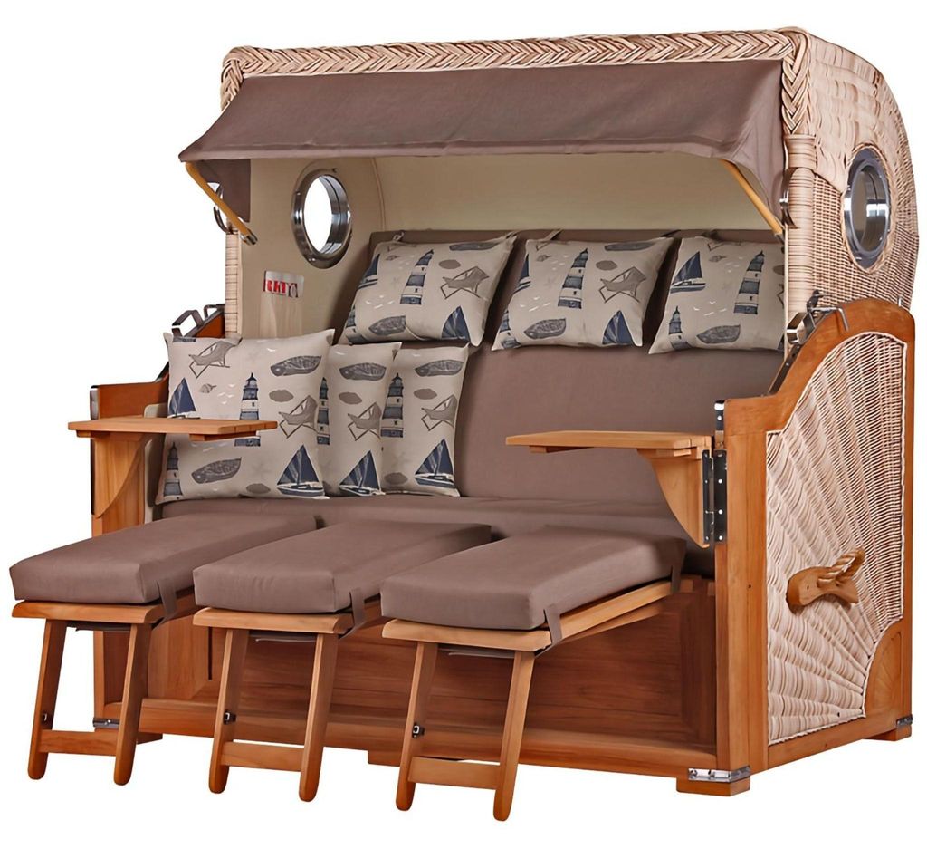 Strandkorb-Set - bene living - Königssee 3-Sitzer Teak - PE shell - Modell 540 - inkl. Liftersystem