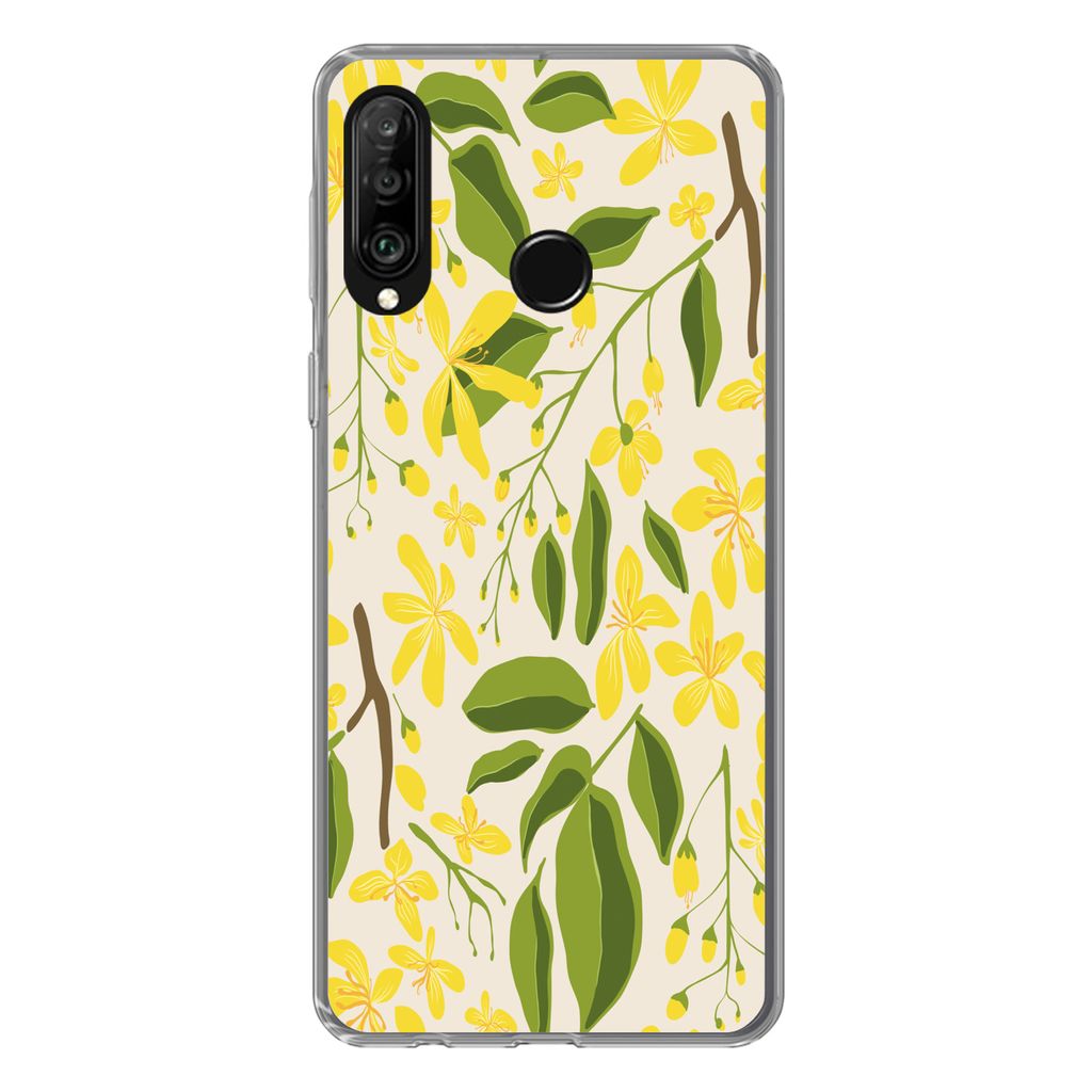 MuchoWow Handyhülle Schutzhülle Hülle für Huawei P30 Lite Blume - Gelb - Muster Silikon Softcase Handy Hülle - Handyhülle