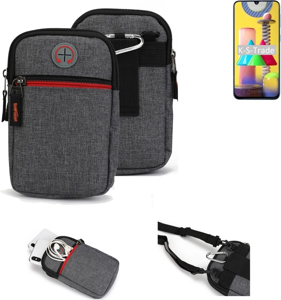 K-S-Trade Holster Gürteltasche kompatibel mit Samsung Galaxy M31 Handy Tasche Schutz Hülle grau Zusatzfächer 1x