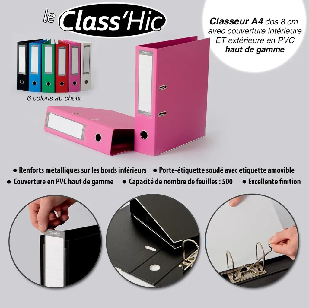 Classeur A4 Rose Robuste Dos 8 cm - Pack de 10 pour Archivage Facile - 4