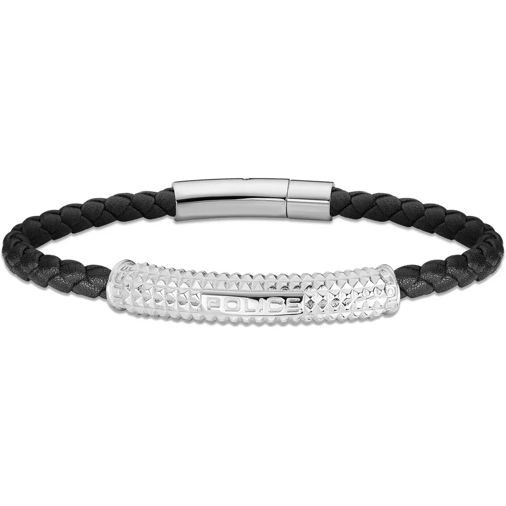Police PEJGB2119601 Bracciale Uomo Pelle Nera e Acciaio - Shop Online