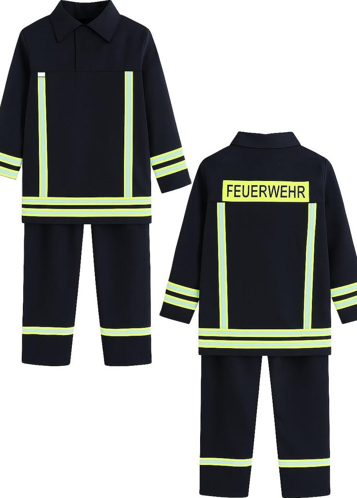 Feuerwehr Kostüm Kinder – 2-teiliges dunkelblaues Set mit Produktbild 