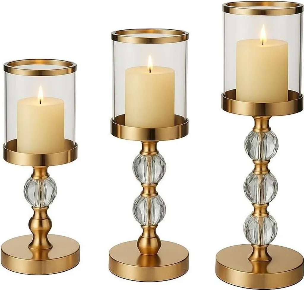 Apt Da191A Set de 3 Bougies Dorées Élégantes pour Décoration de Table