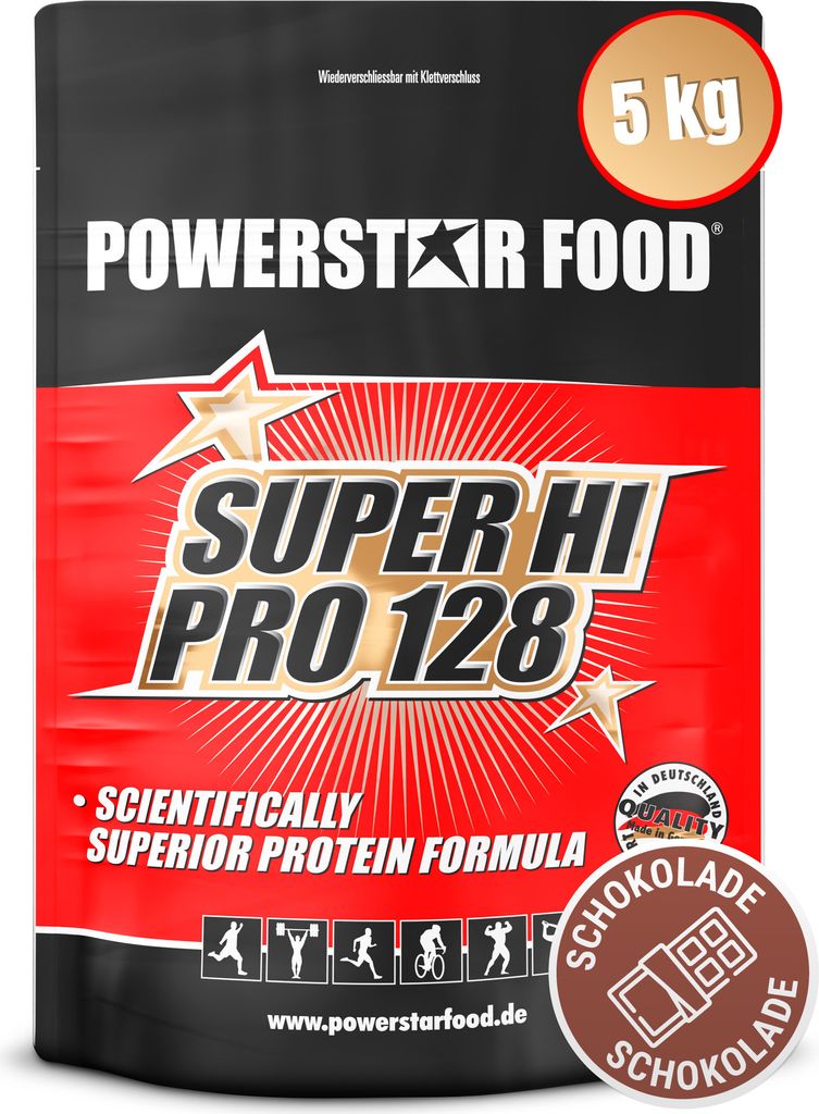Powerstar SUPER HI PRO 128 | Mehrkomponenten Protein-Pulver 5kg | Höchste Biologische Wertigkeit | Protein-Shake zum Muskelaufbau | Chocolate