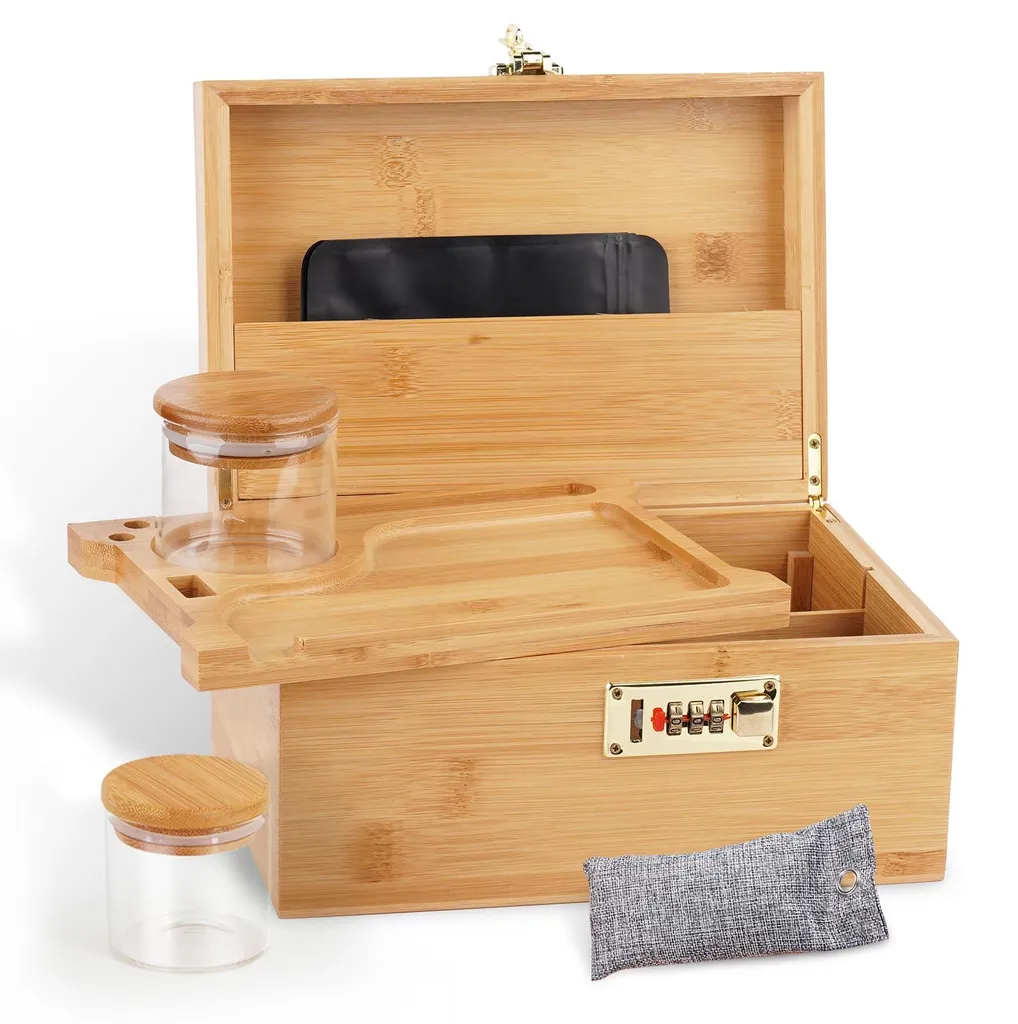Coffret de rangement décoratif en bambou naturel avec plateau amovible