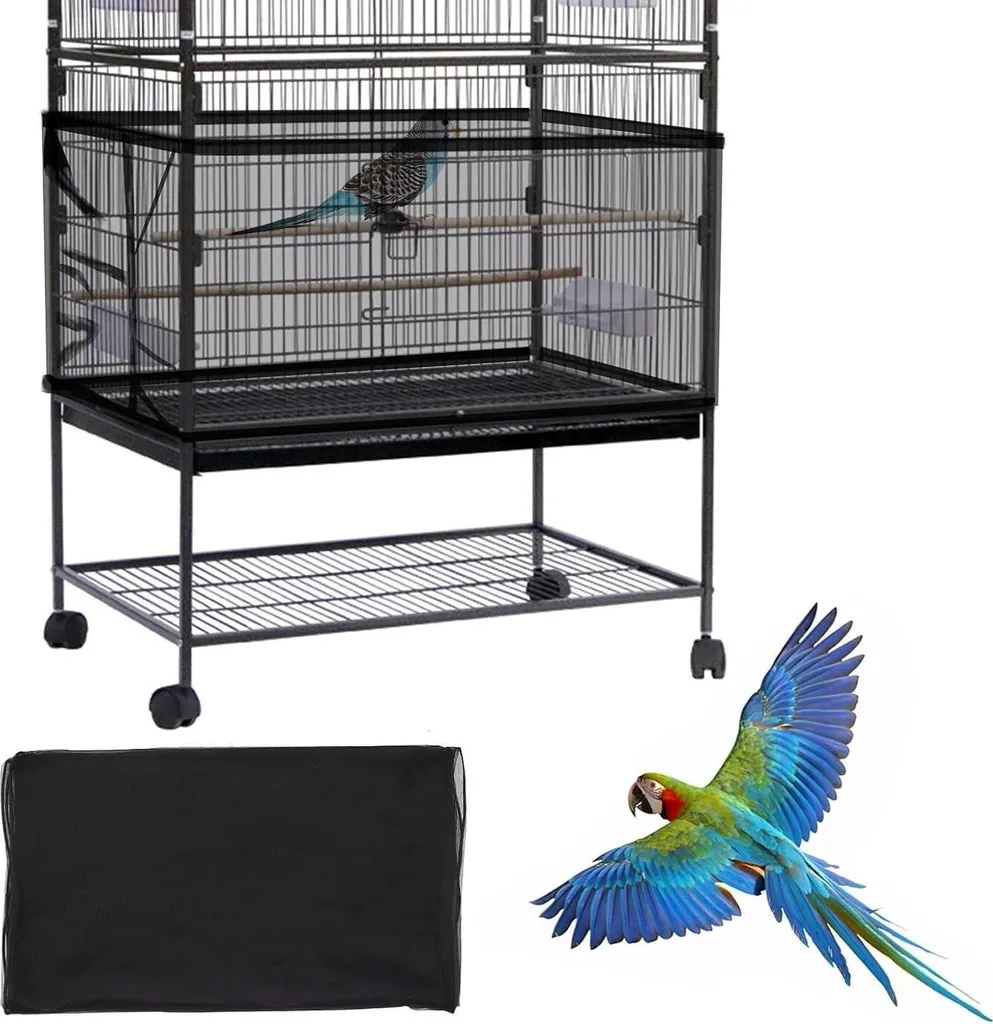 Filet attrape-graines noir pour cage à oiseaux : stop aux saletés au sol
