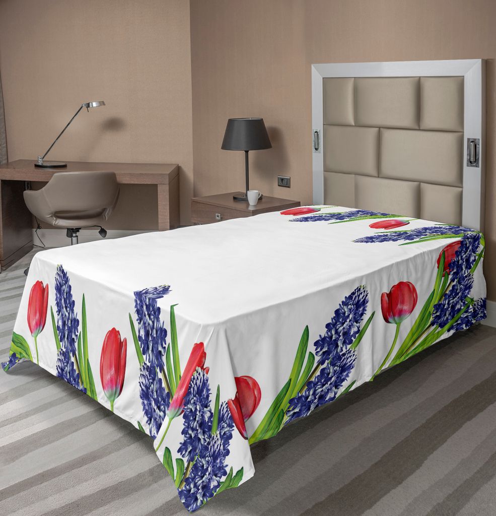 ABAKUHAUS Tulpe Bettlaken, Vibrant Flourish Rising Up Cup Shaped Tulpen Einstellung Frühsommer Pflanzen Druck, weiches bequemes oberes Bettlaken f...