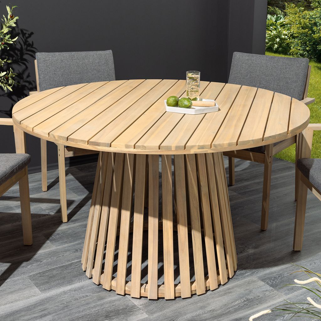 riess-ambiente Runder Gartentisch KOPENHAGEN 120cm natur Akazie Massivholz Outdoor wetterfest Balkontisch Tisch Terrassentisch Holztisch