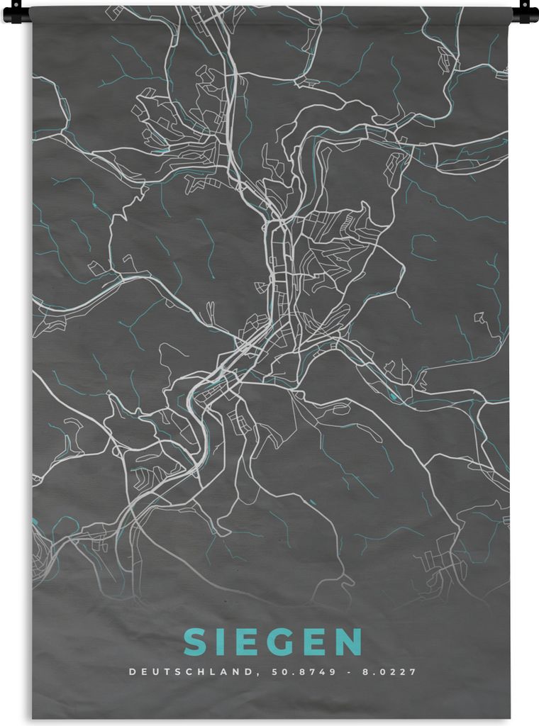 MuchoWow Wandteppich Wandbehang Stadtplan - Siegen - Deutschland - Karte 90x135 cm Tapisserie Dekoration Wandtuch - Baumwolle - Wandskulptur