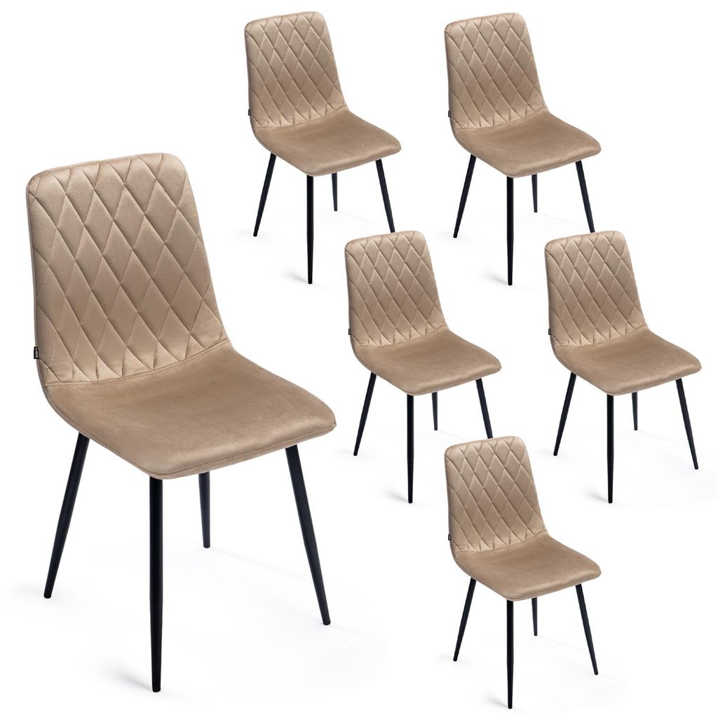 Lina Elisia Esszimmerstuhl im modernen Design - Samt - Bequemer Stuhl für Ihr Esszimmer, hochwertiger Stoff, ergonomische Form - 6er Set - Beige