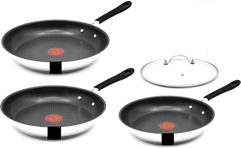 Tefal Jamie Oliver Pfannenset - Pfanne 28 cm + 24 cm + 20 cm mit Deckel 28cm Induktion, Bratpfanne Edelstahl, Antihaft Beschichtet, Hoher Rand