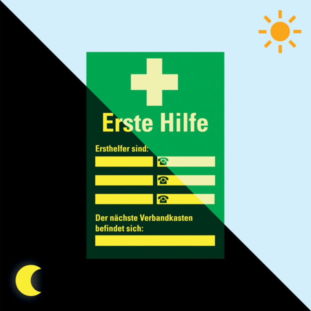 PERMALIGHT power langnachleuchtend Aushang Erste Hilfe, Kunststoff, 200x300mm