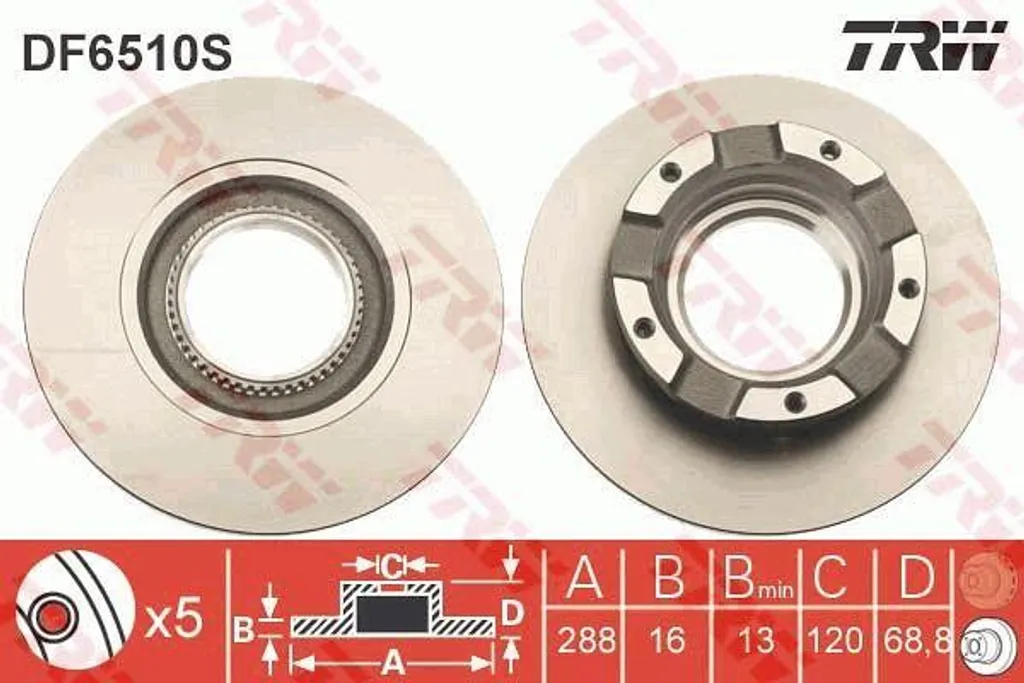 Disque de frein TRW DF6510S d'origine OE 1764283 pour Ford Transit