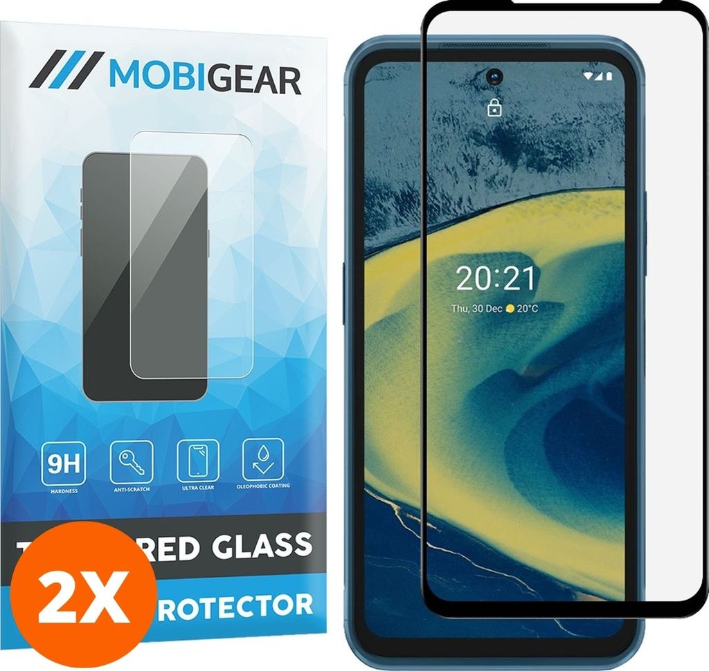 Mobigear Premium 4.99 Nokia XR20 Panzerglas Gehärtetes Glas Displayschutz - Hüllenfreundlich - Schwarz (2er Pack)