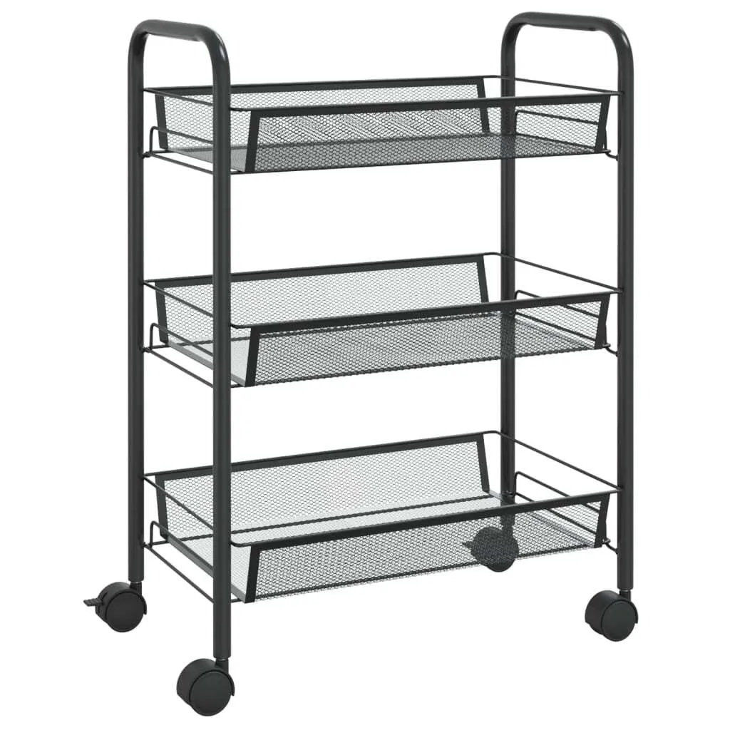 Carrello da cucina a 3 ripiani nero 46x26x64 cm in ferro