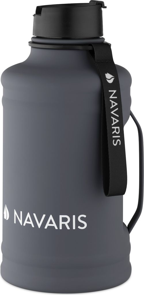 Navaris 2,2 Liter Fitness Trinkflasche - mit Haltegriff - XXL Flasche Gym Bottle - Sport Wasserflasche Water Jug - stabile Sportflasche aus Edelstahl