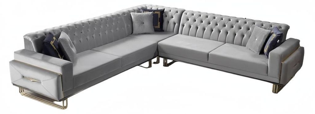 Sofa Couch Polsterung L-Form Wohnzimmer Design Ecke Textil Grau Eckgarnitur