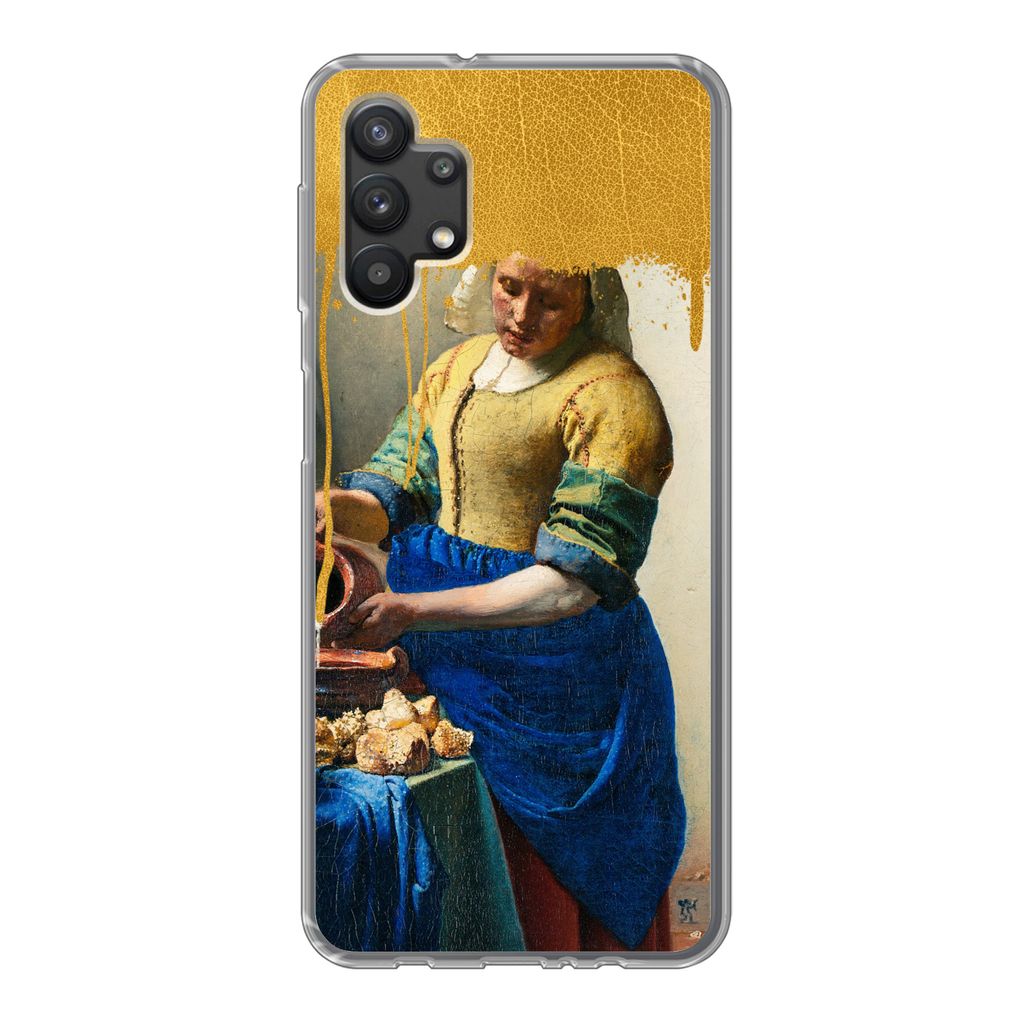 MuchoWow Handyhülle Schutzhülle Hülle für Samsung Galaxy A32 5G Milchmädchen - Gold - Alte Meister Silikon Softcase Handy Hülle - Softcase